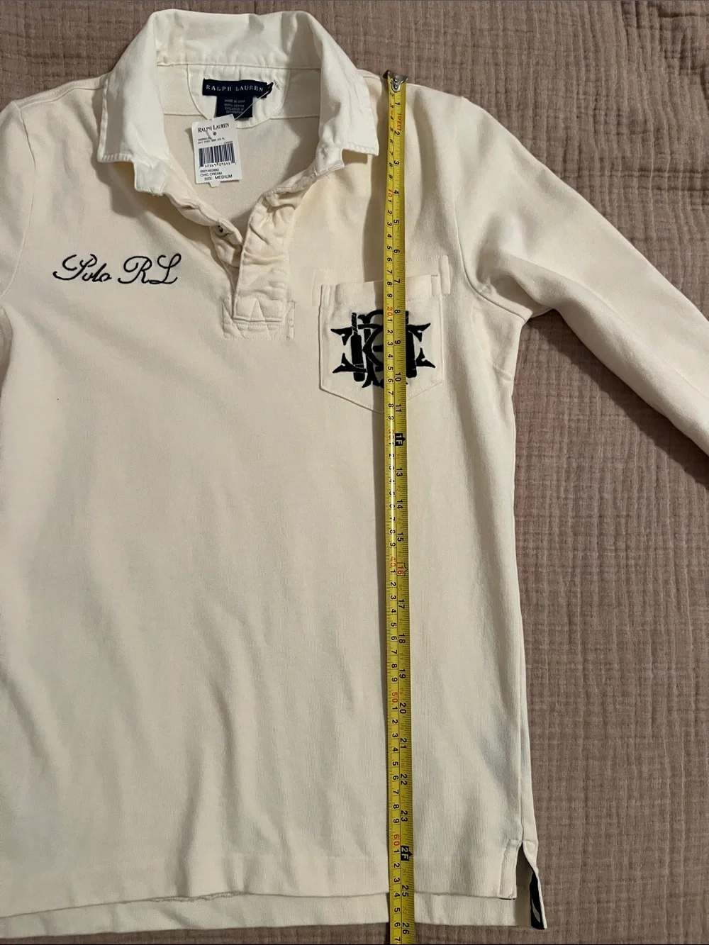 Ralph Lauren Cream Long Sleeve Rugby Polo with Embroidered Crest